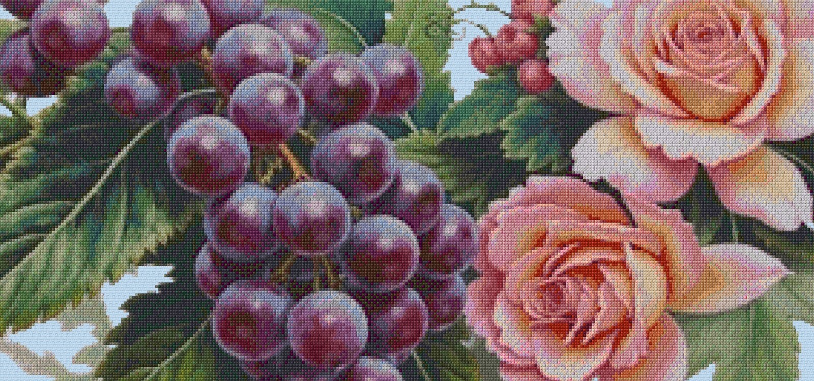 Still Life Grapes & Roses Cross Stitch Design Includes Full Pattern Keeper File