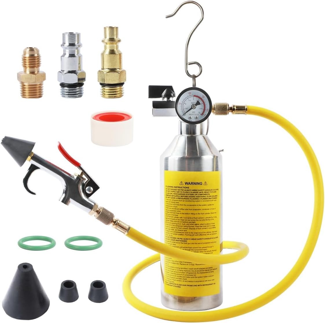 AC Flush Kit, Automotive Home HVAC Flush Tool, Thickened Stainless Steel Caniste