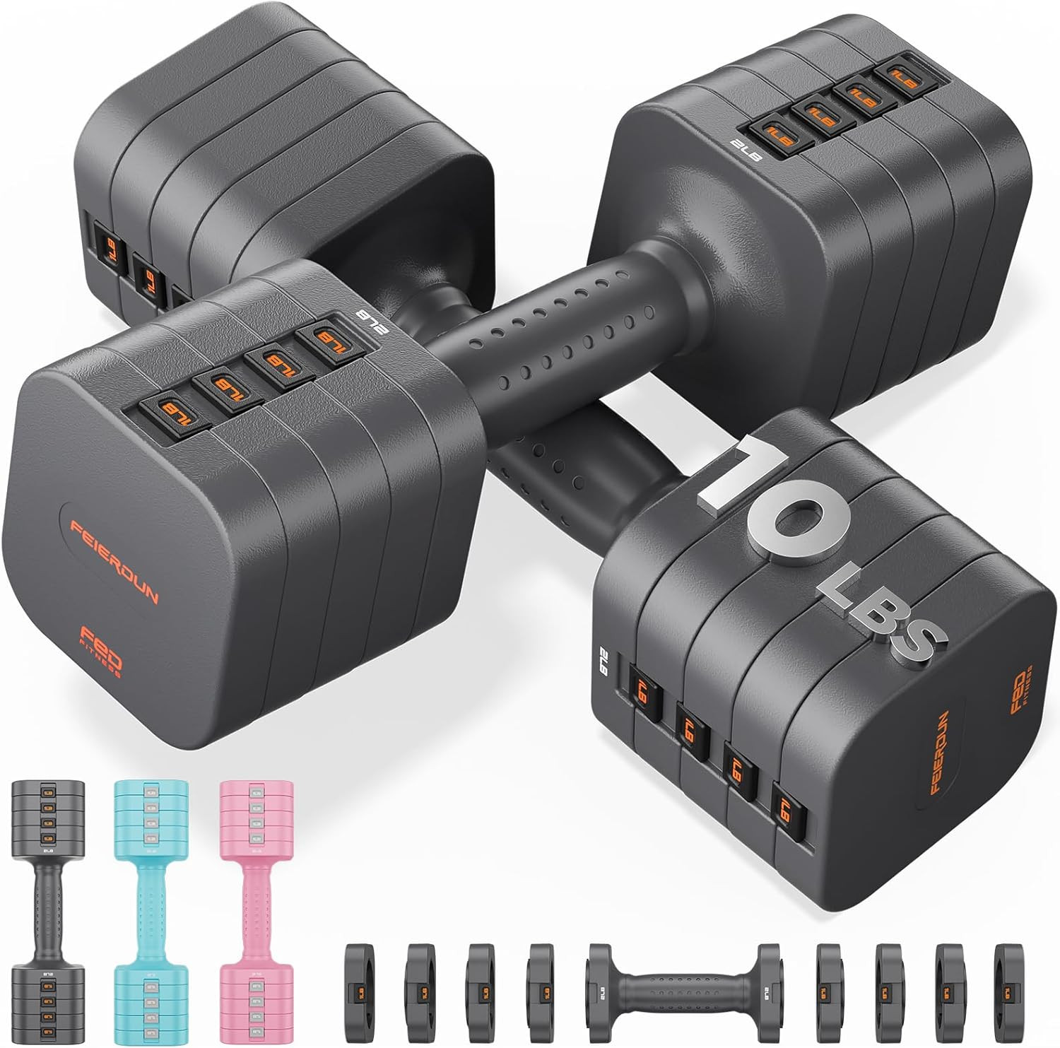 DB3 5-In-1 Adjustable Dumbbell Set, 6LB/10LB Pair Adjustable Weights for Women a
