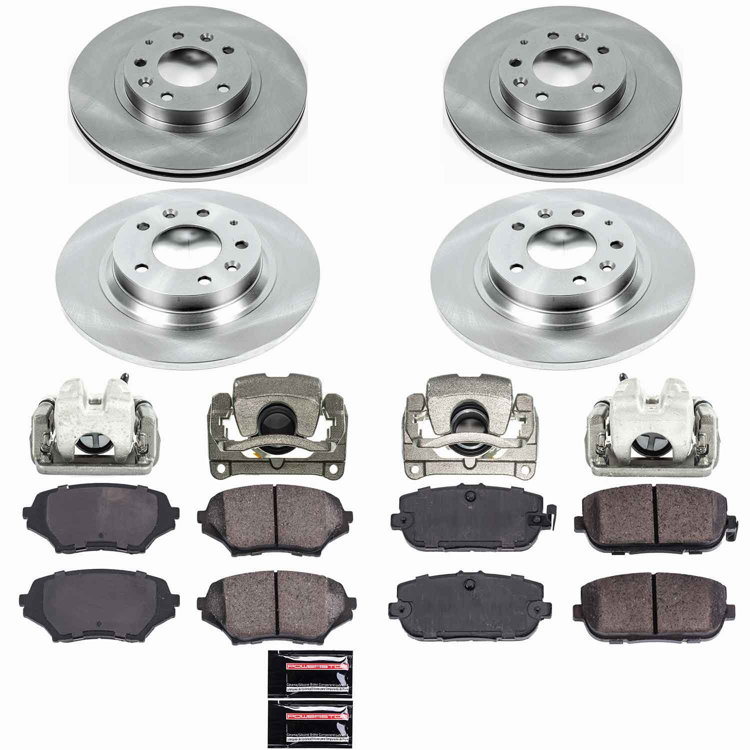 PowerStop OE Stock Replacement Low-Dust Ceramic Brake Pad, Rotor and Caliper Kit