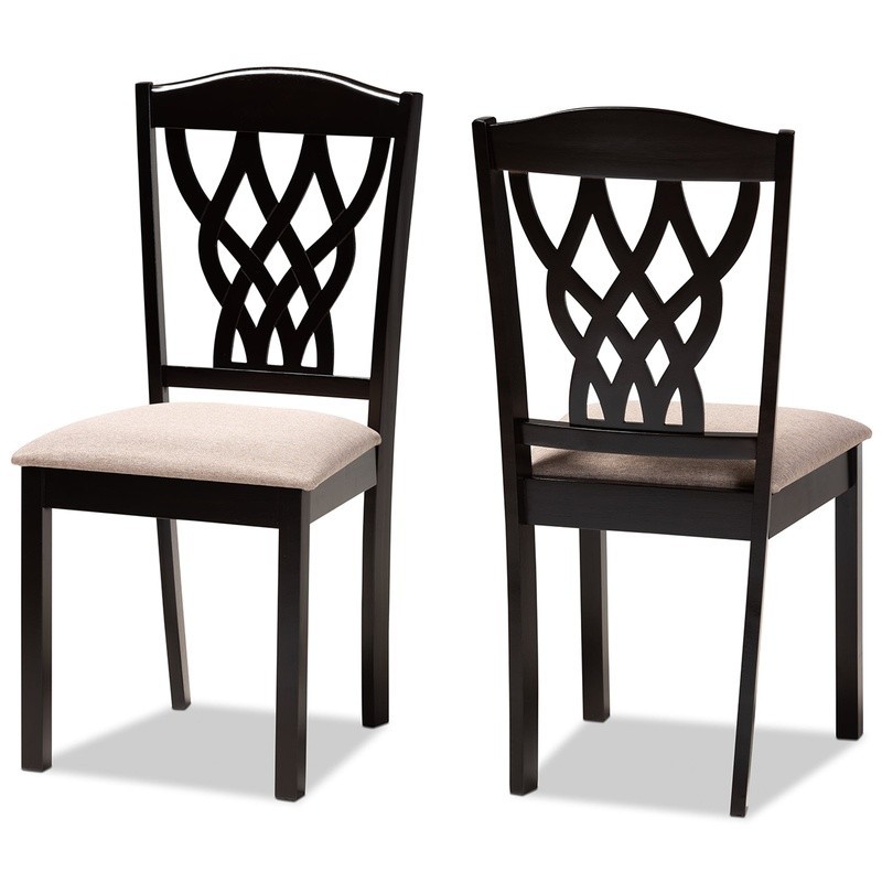 Upholstered Dining Chair Set Sand Fabric Foam Cut-Out Mid Back 2-Piece Modern