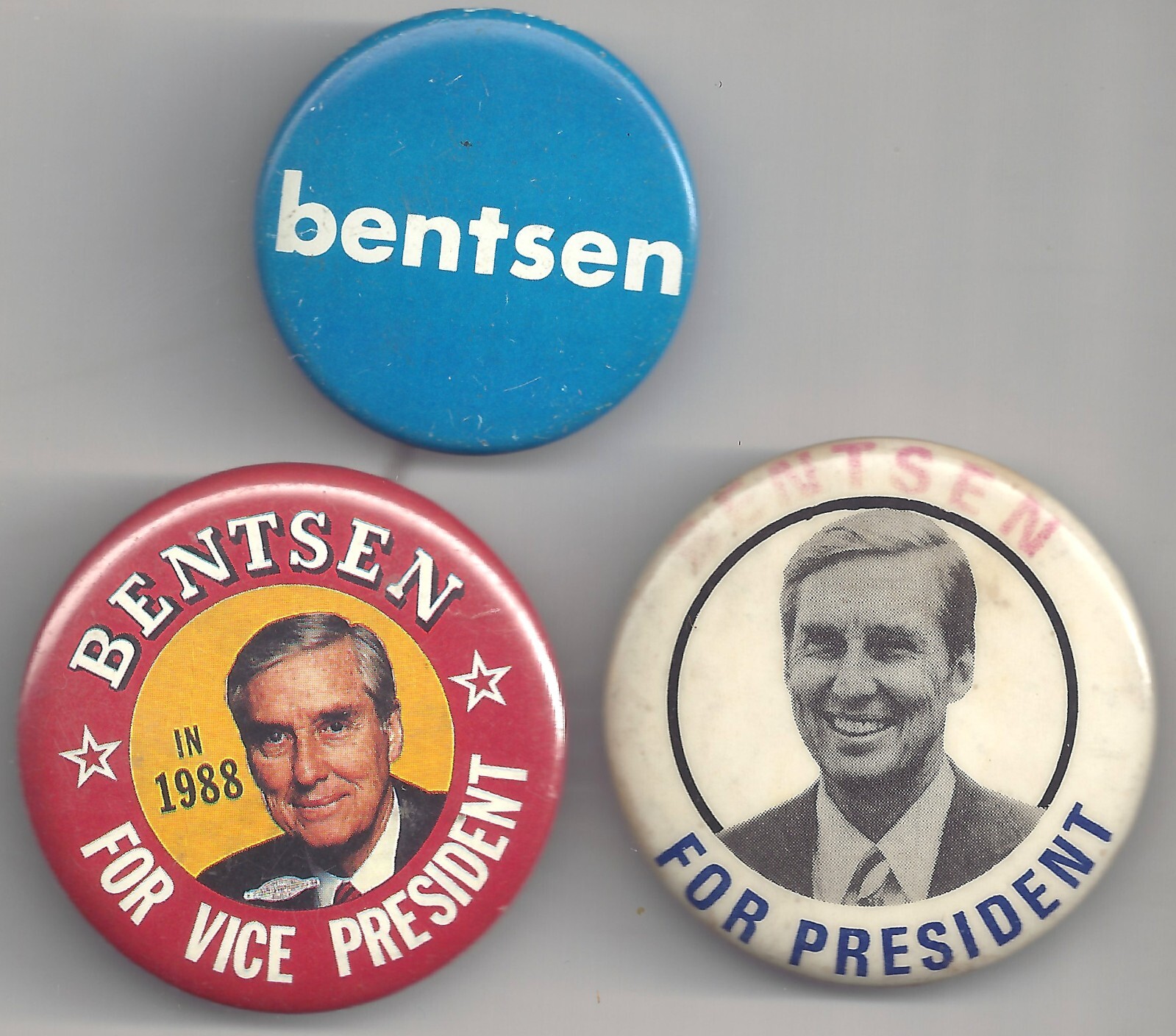 Lot of 3 LLOYD BENTSEN Pins for President & V.P. pinbacks 1976 & 1988