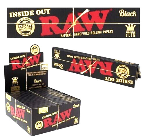 💛😎RAW BLACK KING SIZE SLIM "INSIDE OUT"ROLLING PAPERS FOR "BACKROLLING"50 PACK