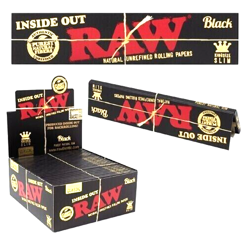 💛😎RAW BLACK KING SIZE SLIM "INSIDE OUT"ROLLING PAPERS FOR "BACKROLLING"50 PACK