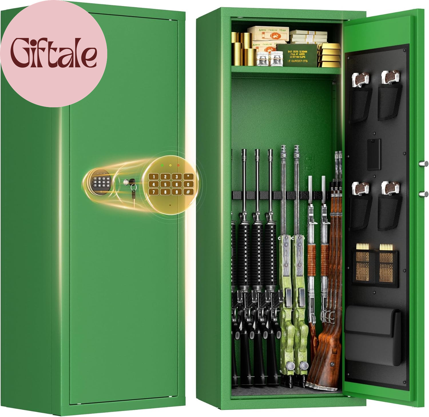 12-15 Green Gun Safe for Rifles,Fireproof Gun Safe for Rifles and Pistols,Rifle