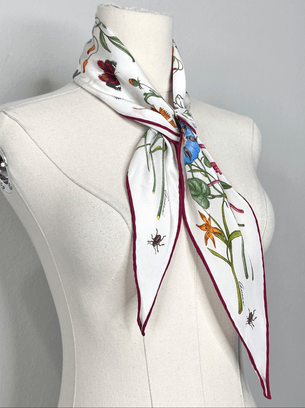 Gucci Flora Silk Bandeau Scarf Floral Botanical Twilly Italy