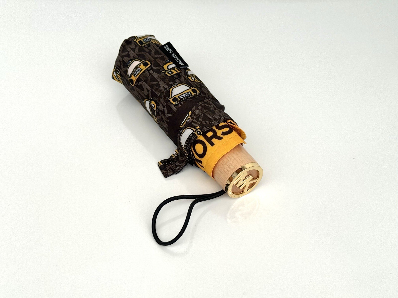 Michael Kors - Monogram Taxi Print Umbrella Foldable Wood Handle Logo MK