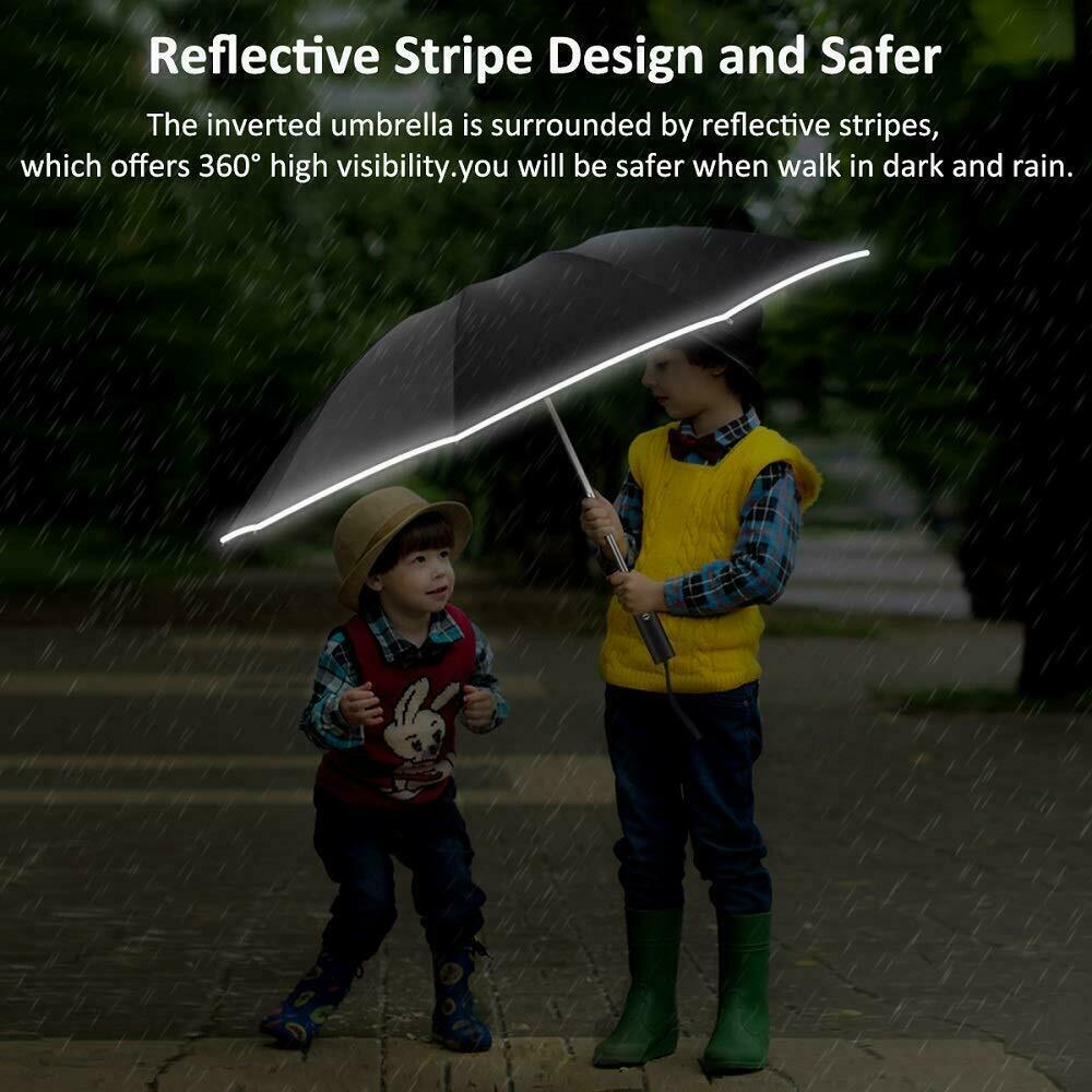 Windproof Upside Down Inverted Reflected Strip Auto Fold Umbrella 2nd 40% Off