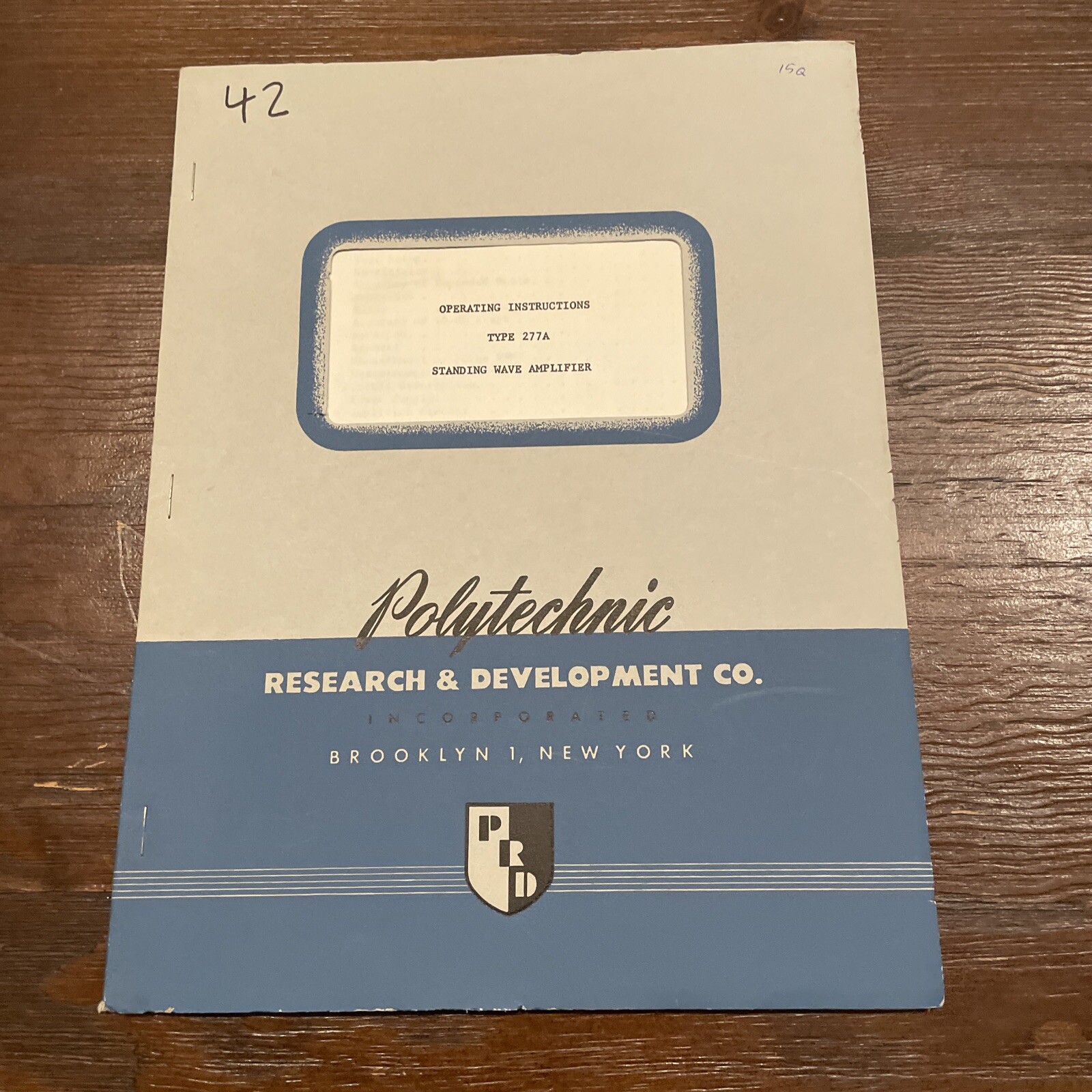 Polytechnic Research PRD Type 277A Standing Wave Amplifier Operating Instruction