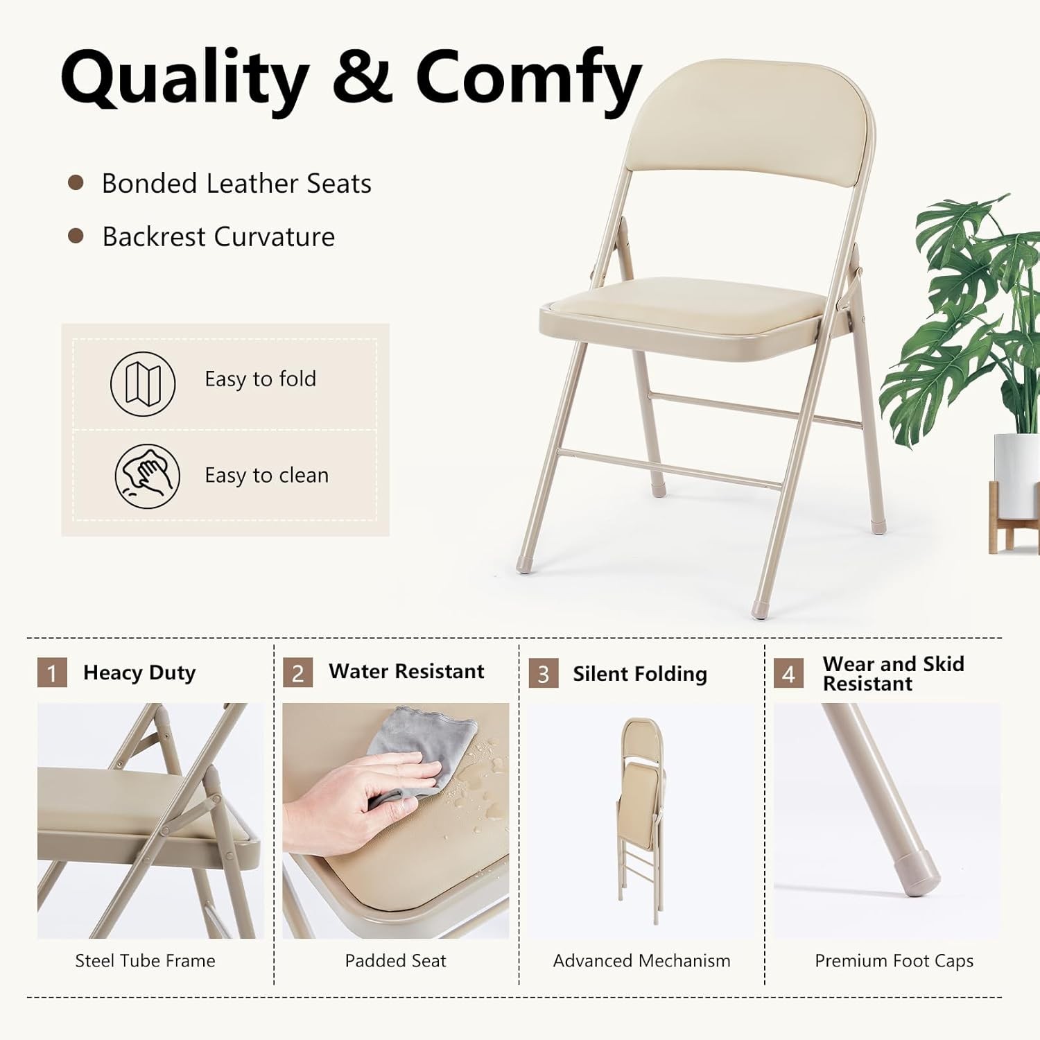 2 Pack Leather Padded Folding Chair Indoor Outdoor Portable Stackable Commercial