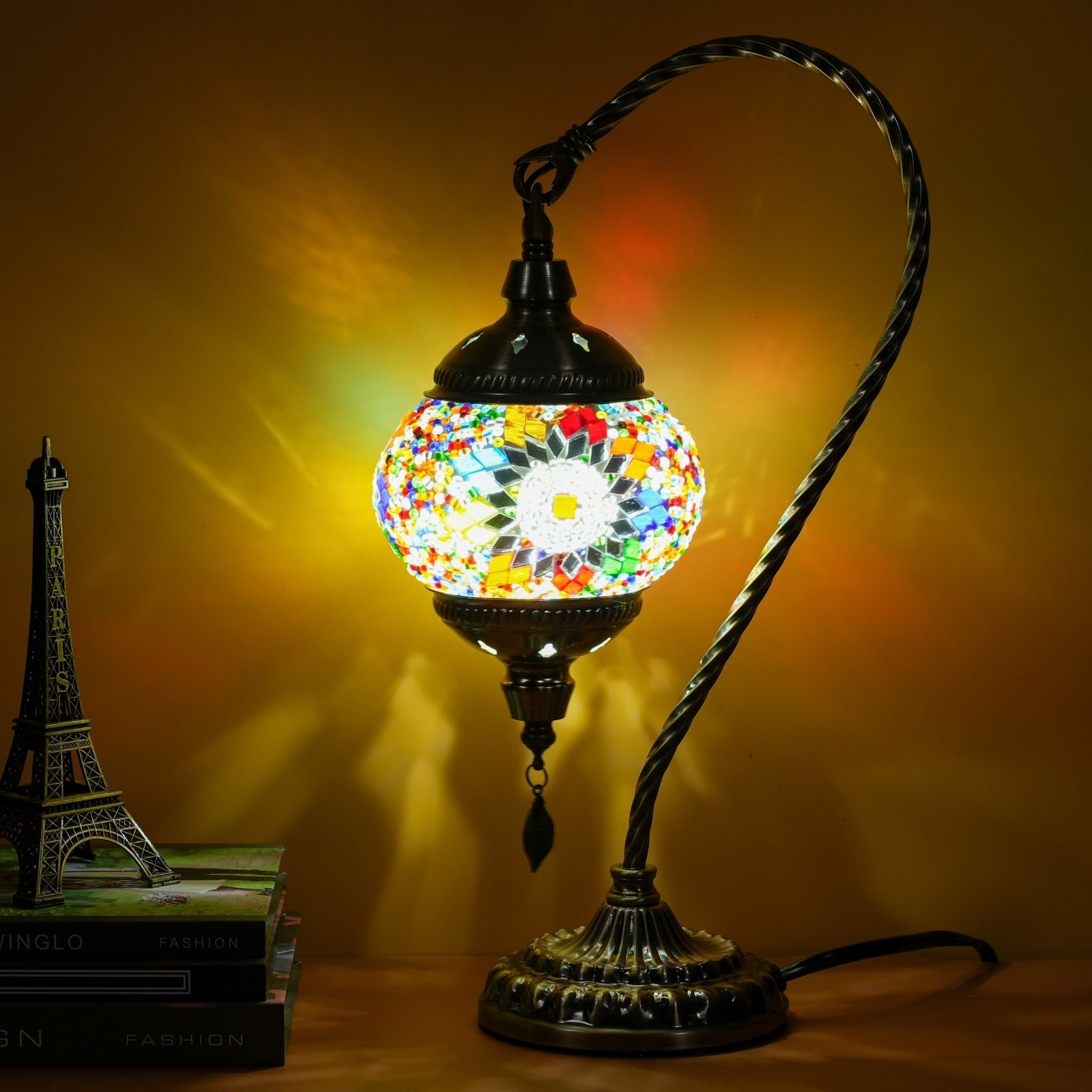 Turkish Mosaic Table Lamp Moroccan Swan Neck Glass Home Decor
