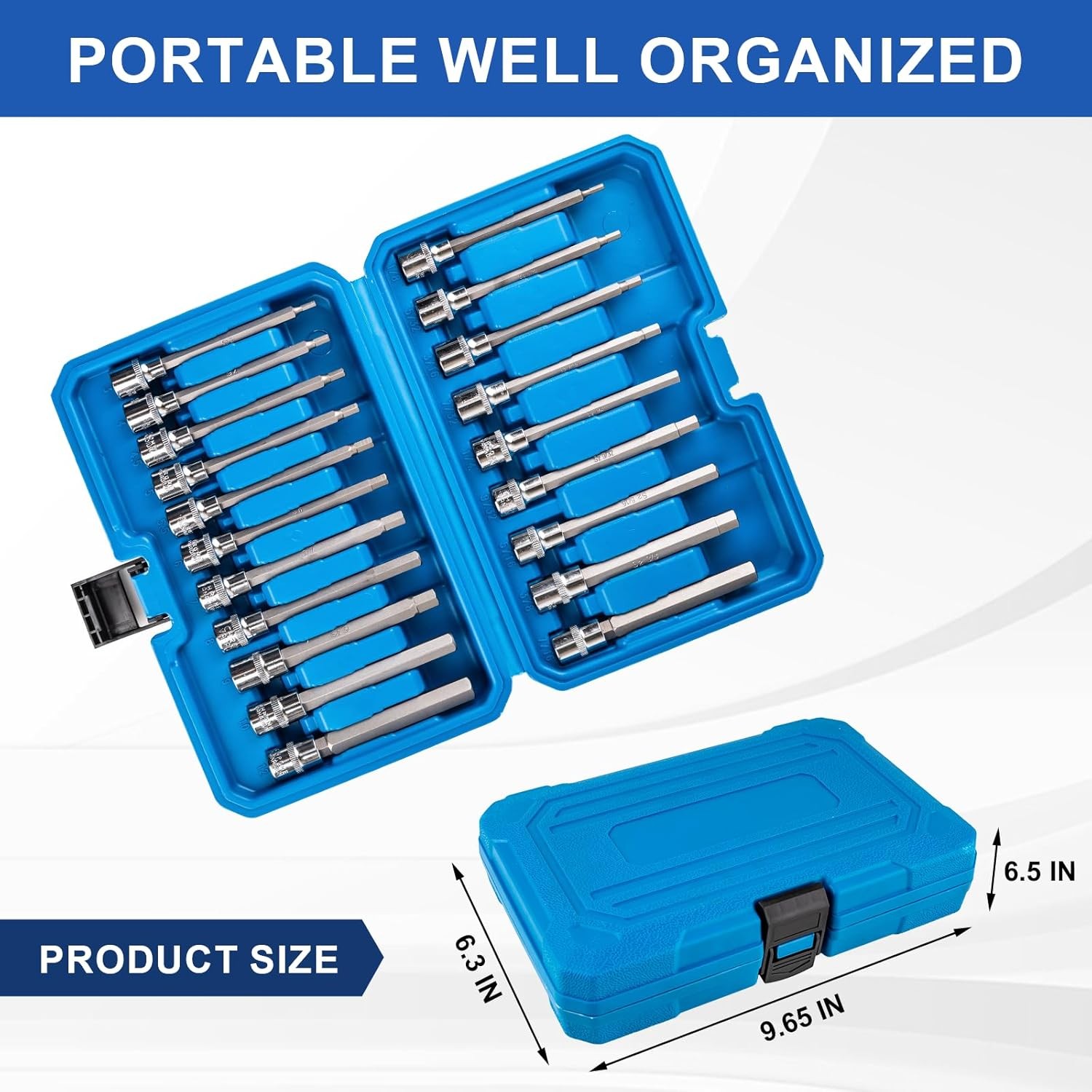 20 PCS Extra-Long Allen Hex Bit Socket Set 3/8 Inch Drive Allen Socket Set SAE