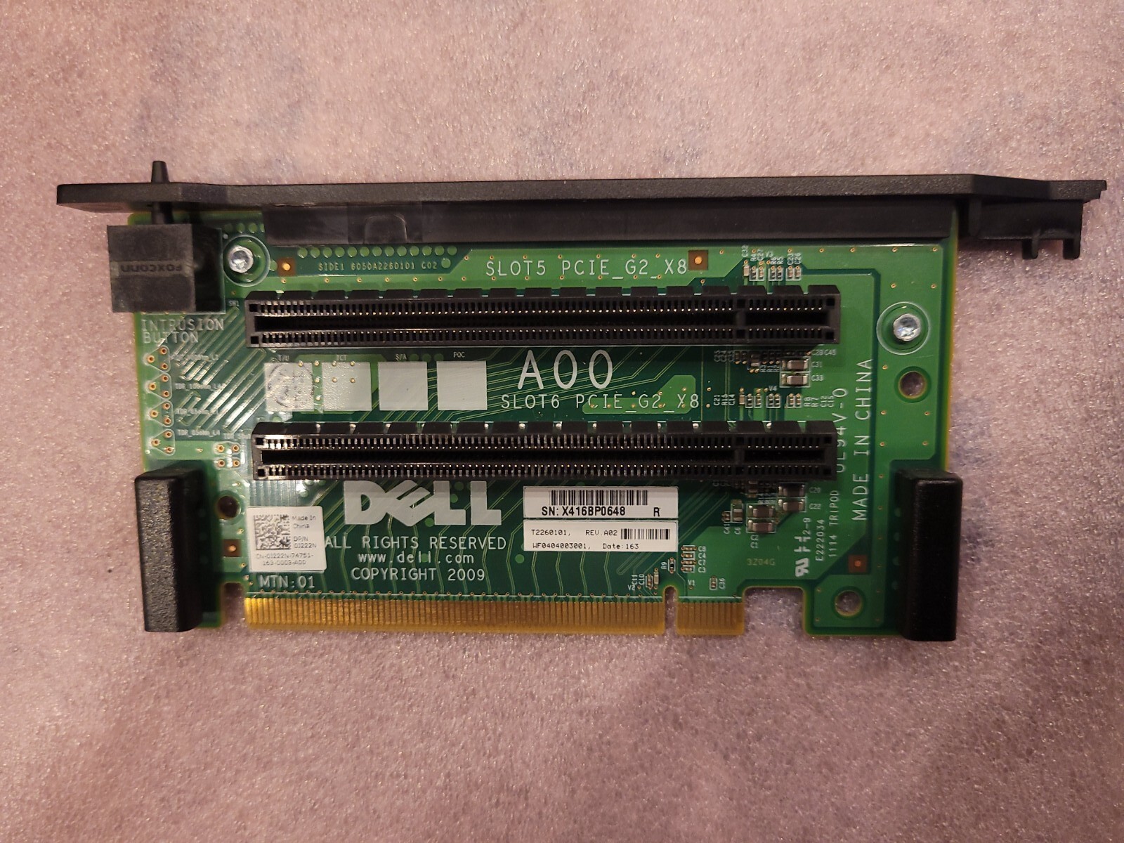 Dell J222N 0J222N PowerEdge R810 R715 R815 PCI-E 16x 8x Dual Slot Riser Board