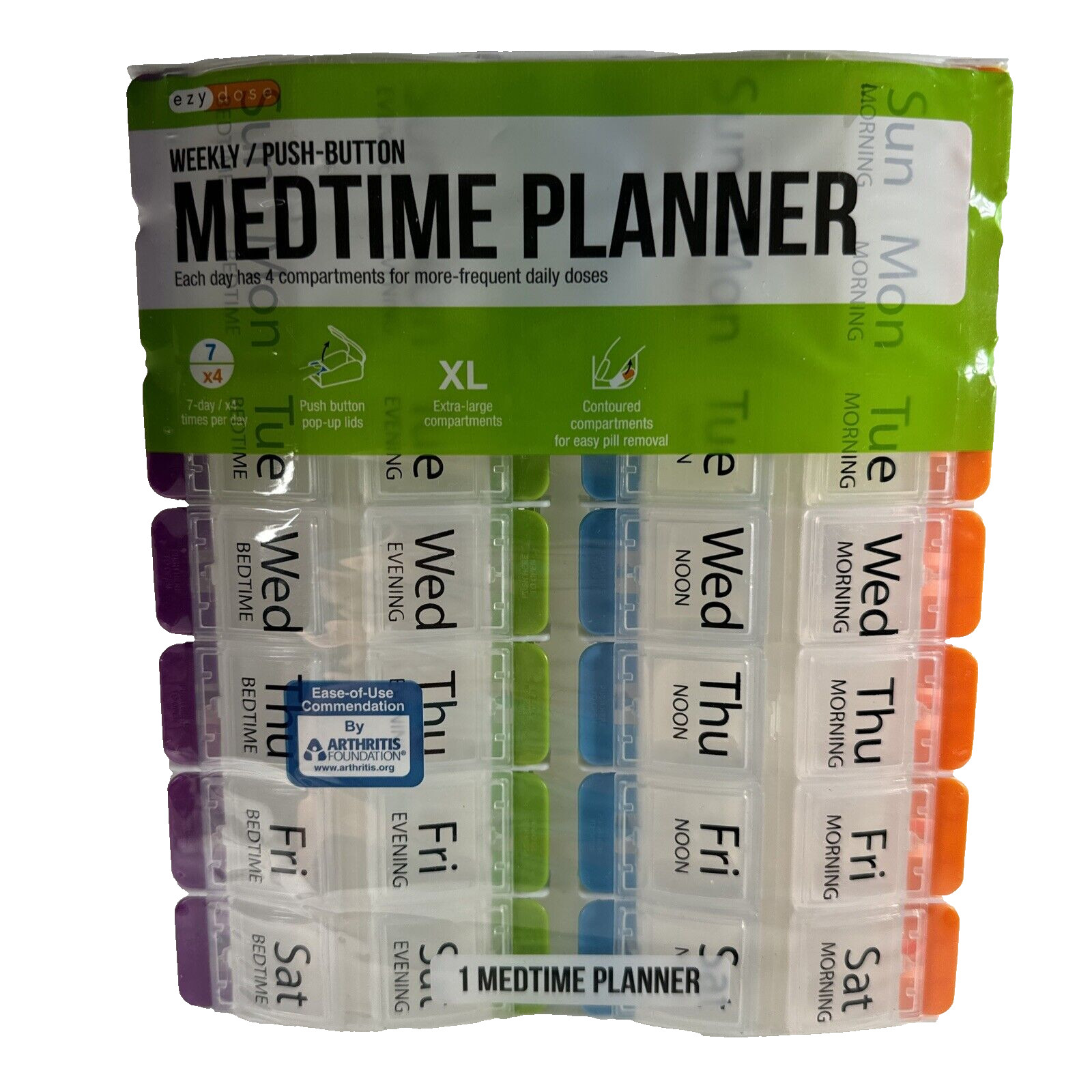 NEW SEALED EZY DOSE Weekly 4x Day MEDTIME PILL PLANNER with Push Buttons