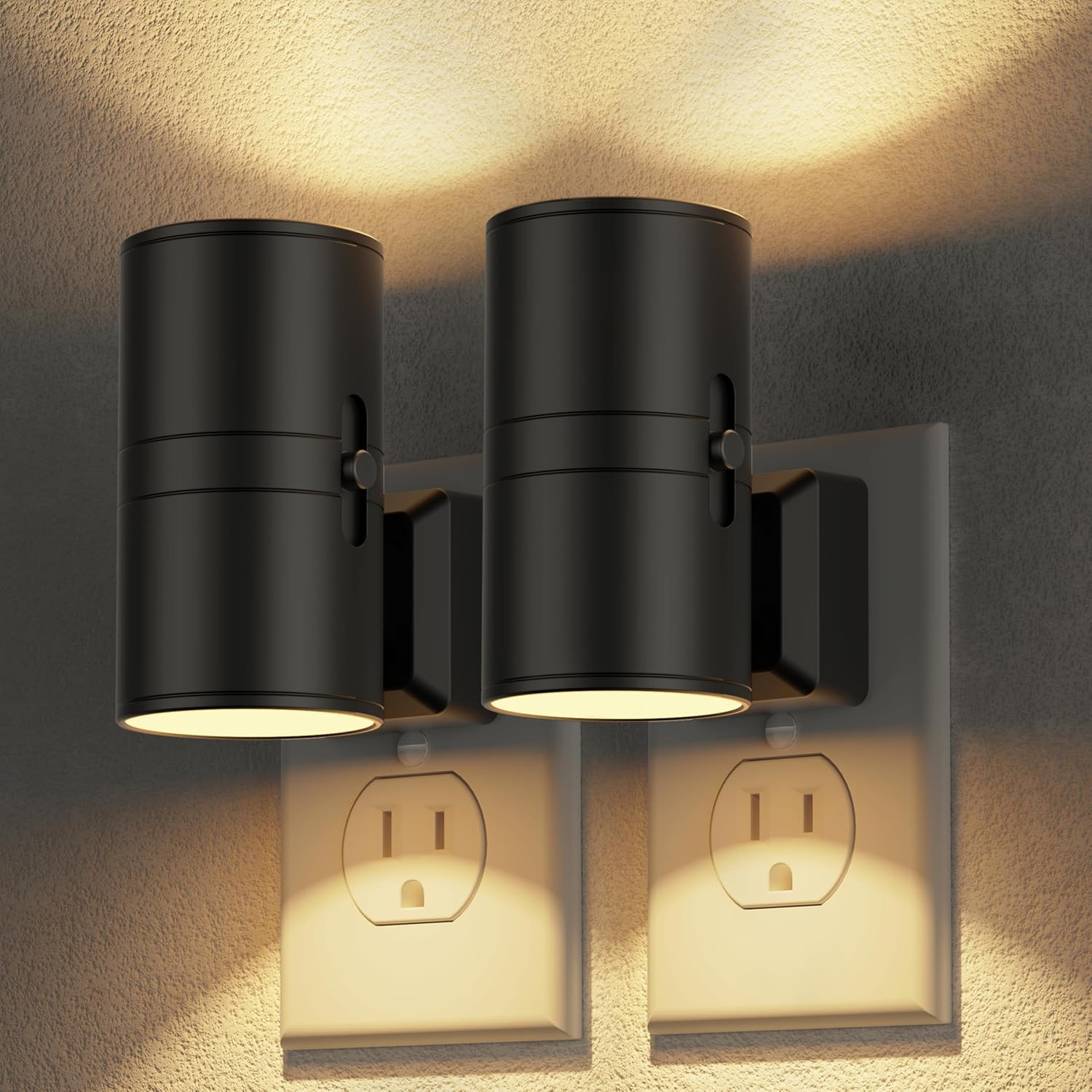 2 Pack Dimmable LED Night Lights Plug In Wall Sensor Soft White Adjustable Light