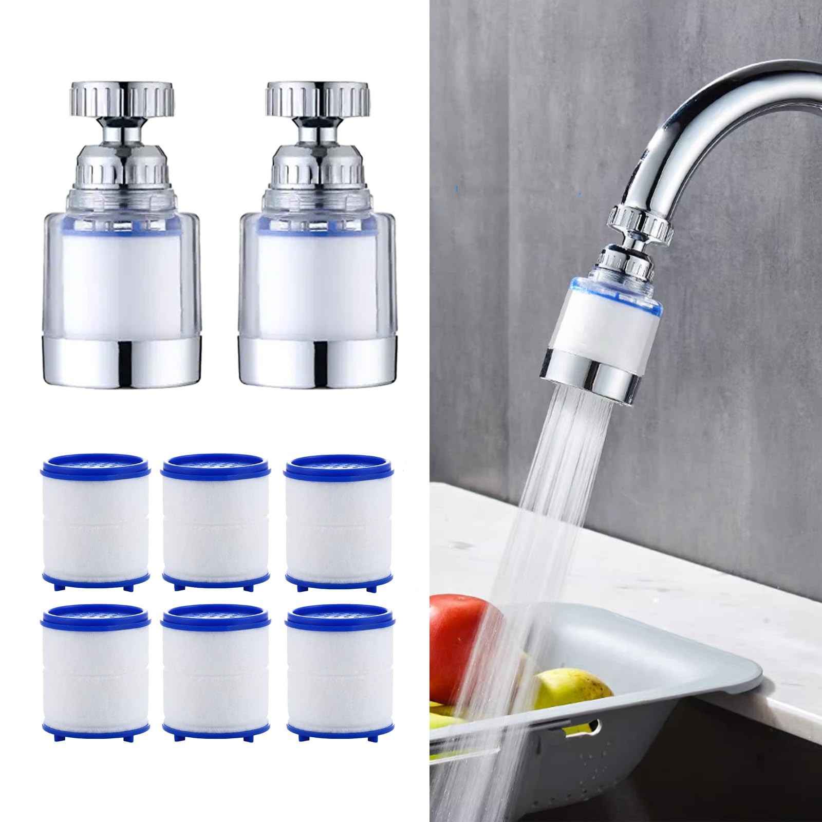 2-Pcs Sink 2pcs filter+ 6Filter cartridge, 2 faucet filter with 6 cartridges