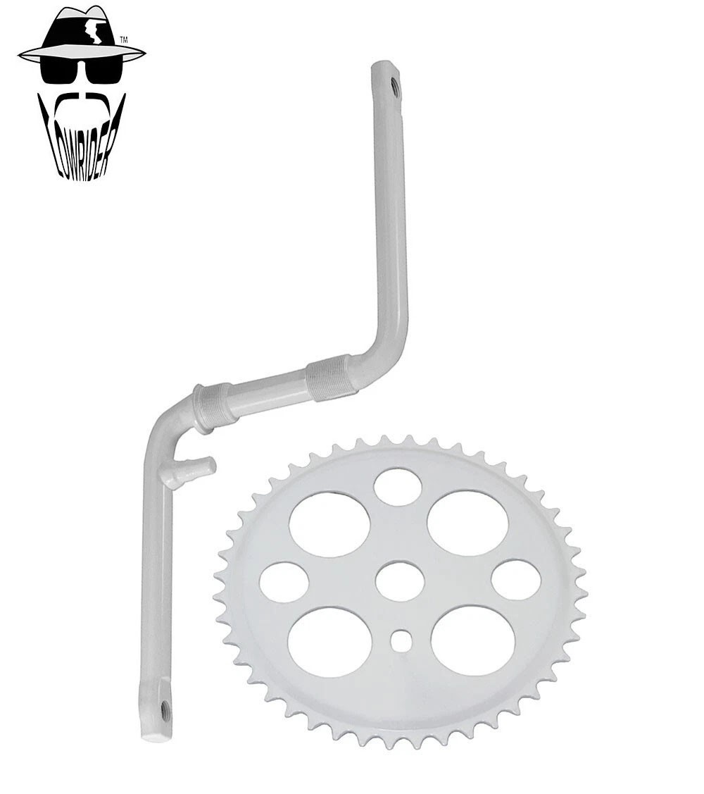 ORIGINAL LOWRIDER 1-Piece Crank 6-1/2" White w/ 44T Chainring Heavy Duty Steel.