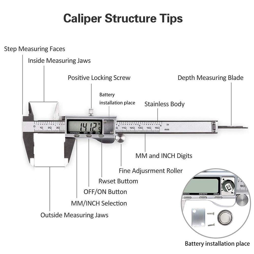 Digital Caliper, Caliper Measuring Tool with Stainless Steel, Electronic Micr...
