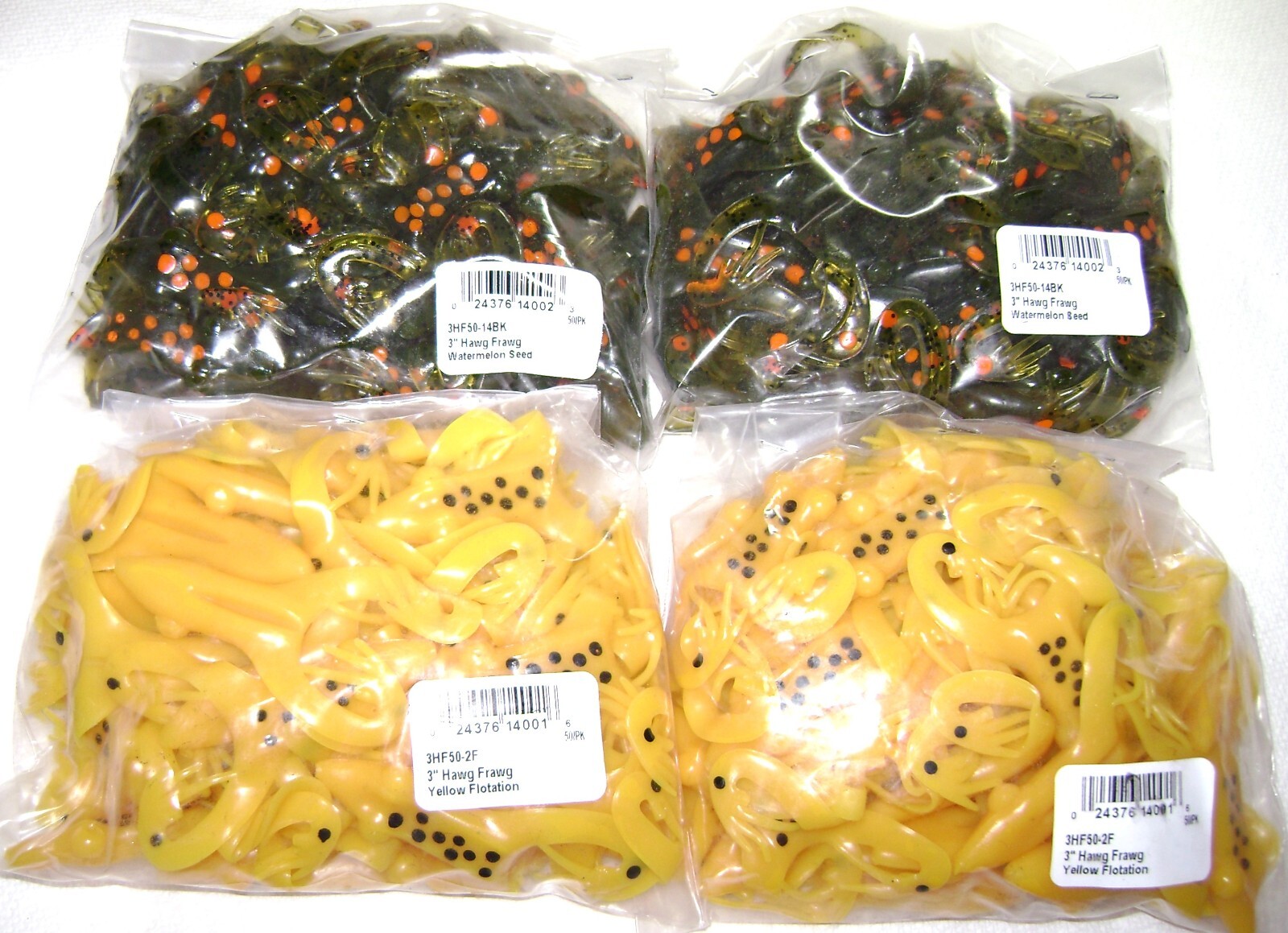 200 MISTER TWISTER 3 INCH HAWG FRAWG LURES FROGS BASS WATERMELON SEED YELLOW LOT