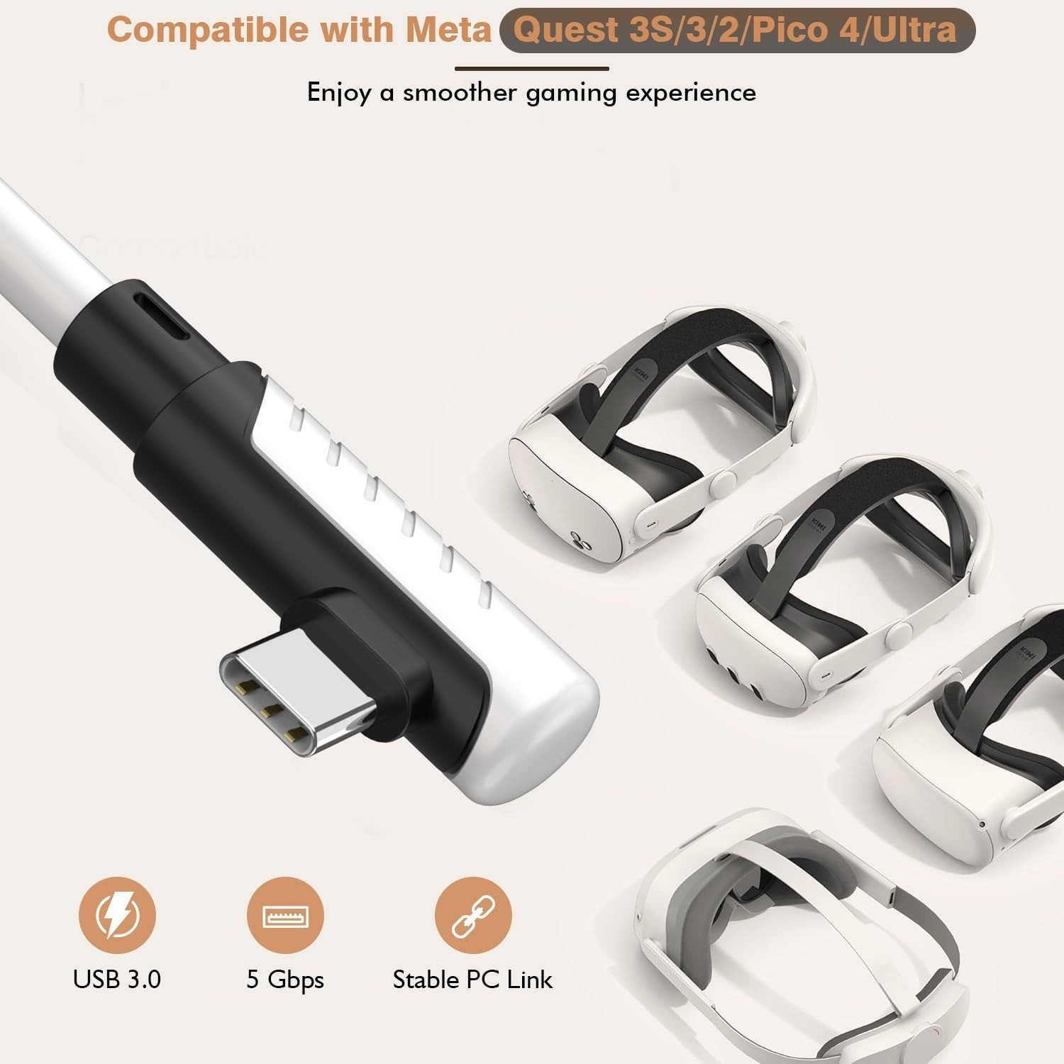 16FT Link Cable for Meta Quest 3S/Quest 3/Oculus Quest 2 - USB 3.0