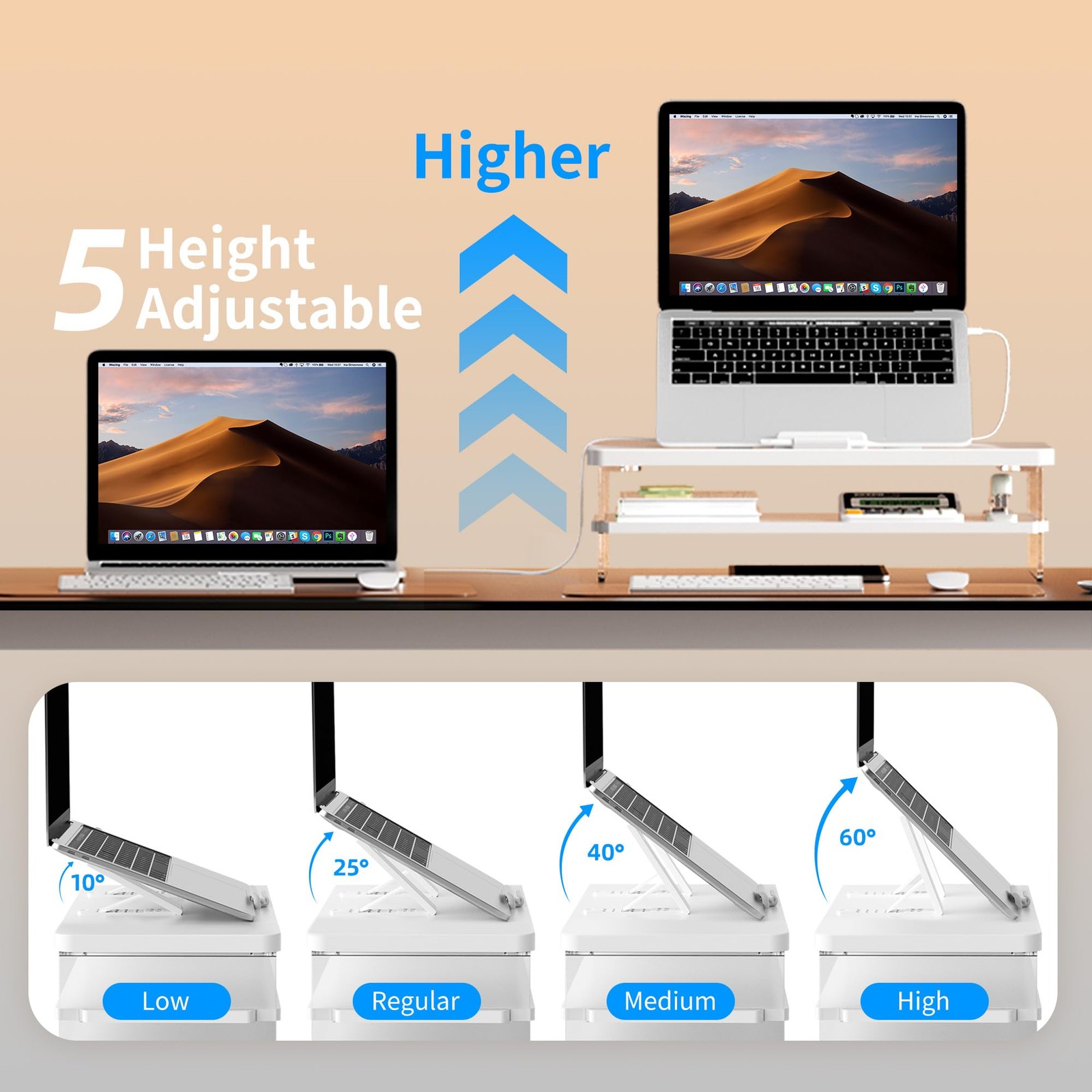 2-Tier Laptop Stand Adjustable Riser Holder,Ventilated Cooling Ergonomic Comp...
