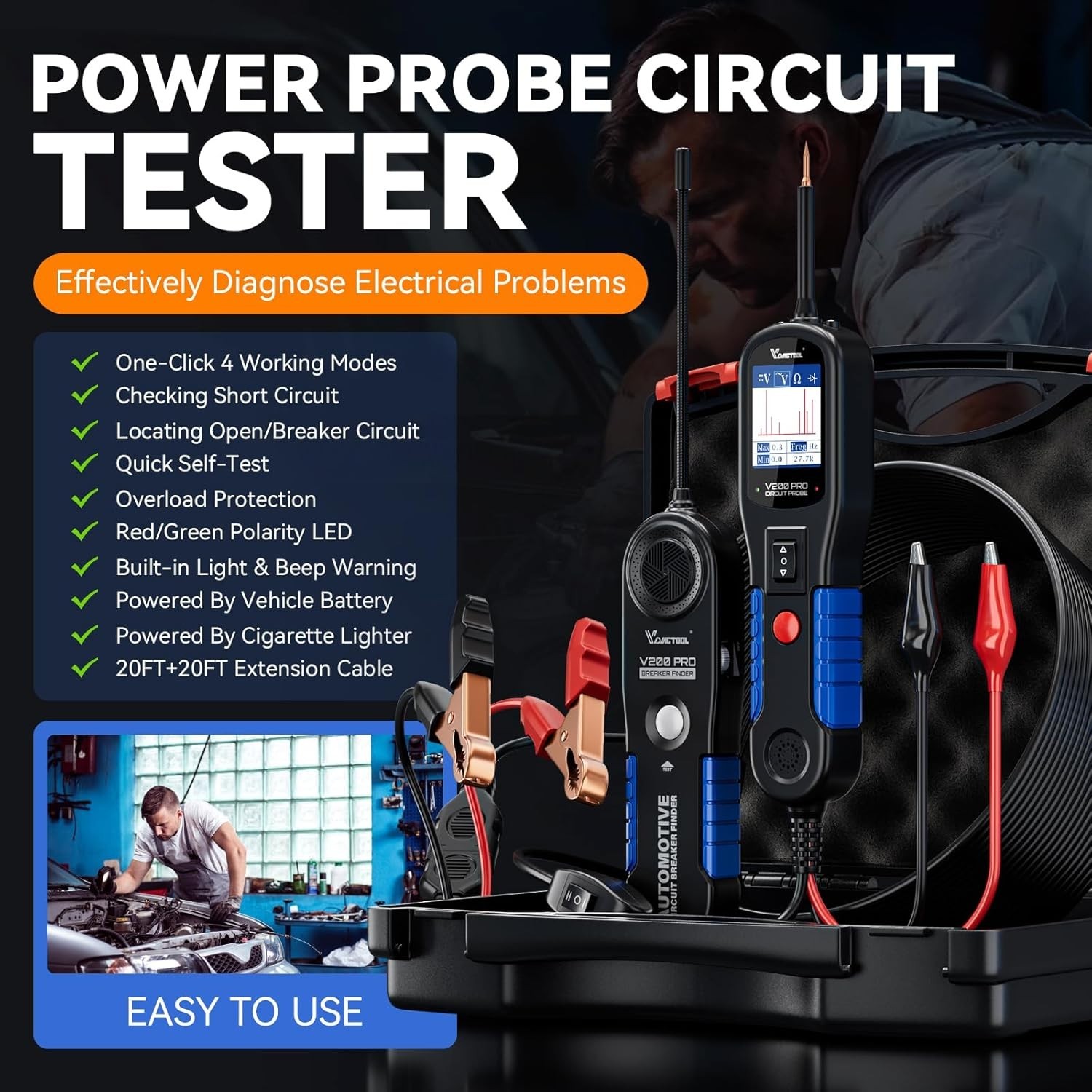 Multi-Function Electrical Tester for Auto Repairs with Probing Accessories