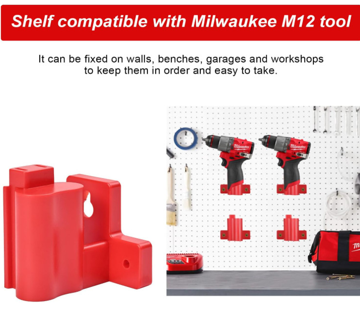 Tool Holders and Battery Holder Compatible Milwaukee M12 12V Wall Mount Plastic