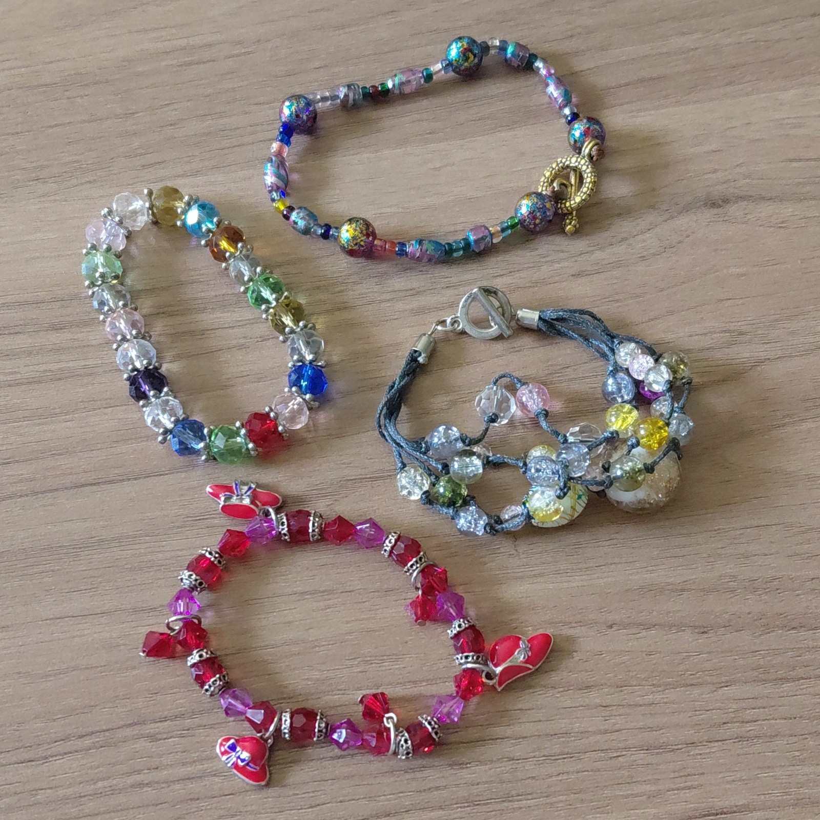 [jewelry] Multicolor Beaded Charm Bracelets Lot of 4