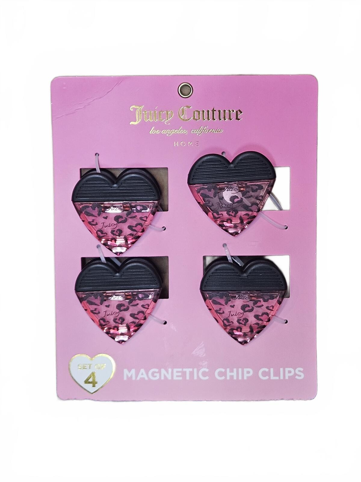 Juicy Couture Pink Leopard Heart Chip Clips Set 4 Y2K McBling Vibes