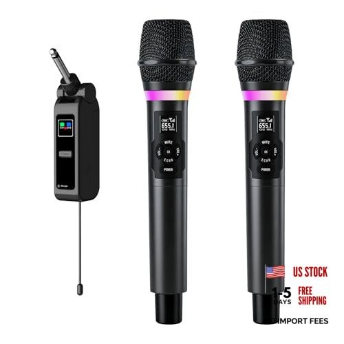 Wireless Microphone, Dual Handheld 2.4G Dynamic Mic with Rechargeable L-K
