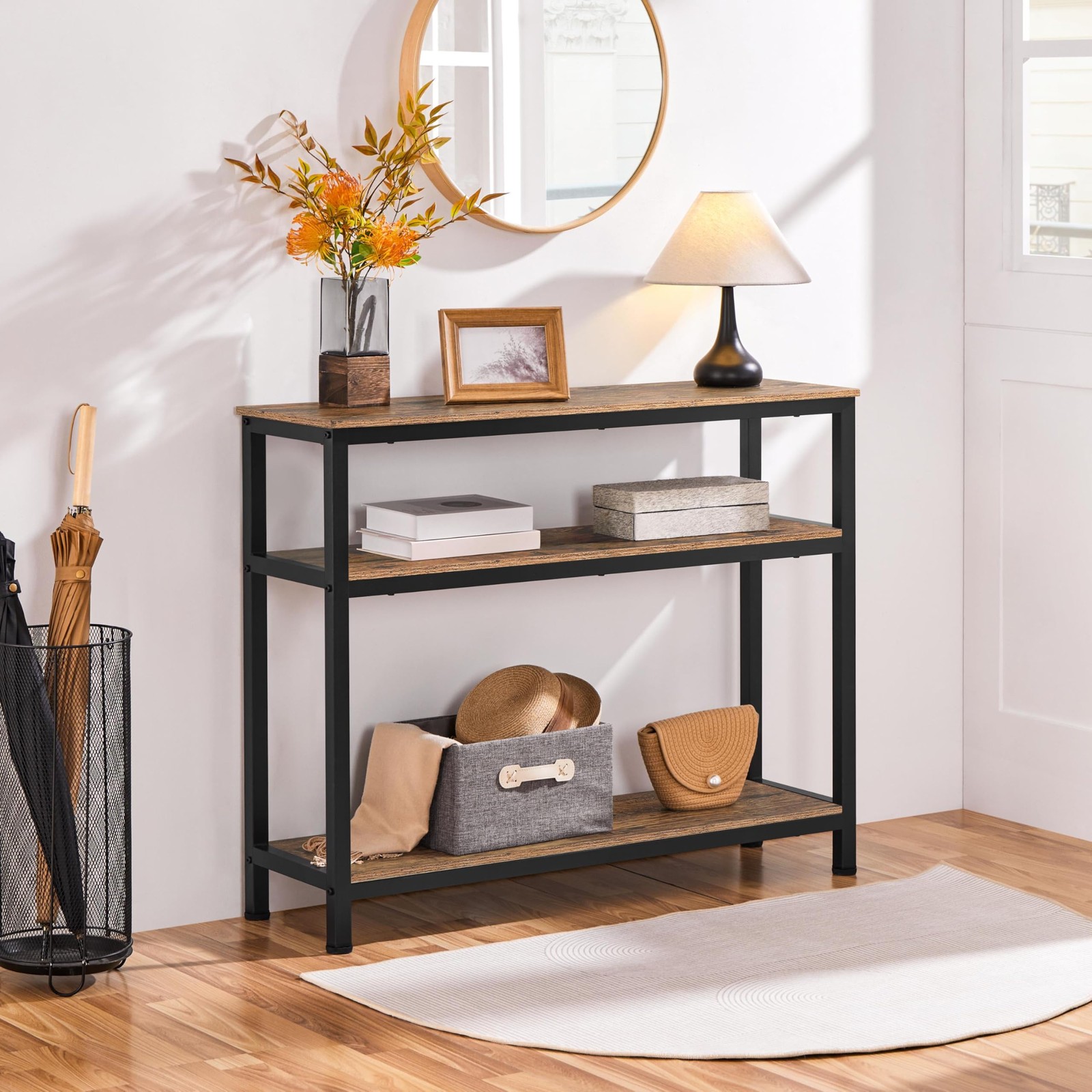 Industrial Console Table with 3-Tier Storage, Multifunction Vintage Sofa Table