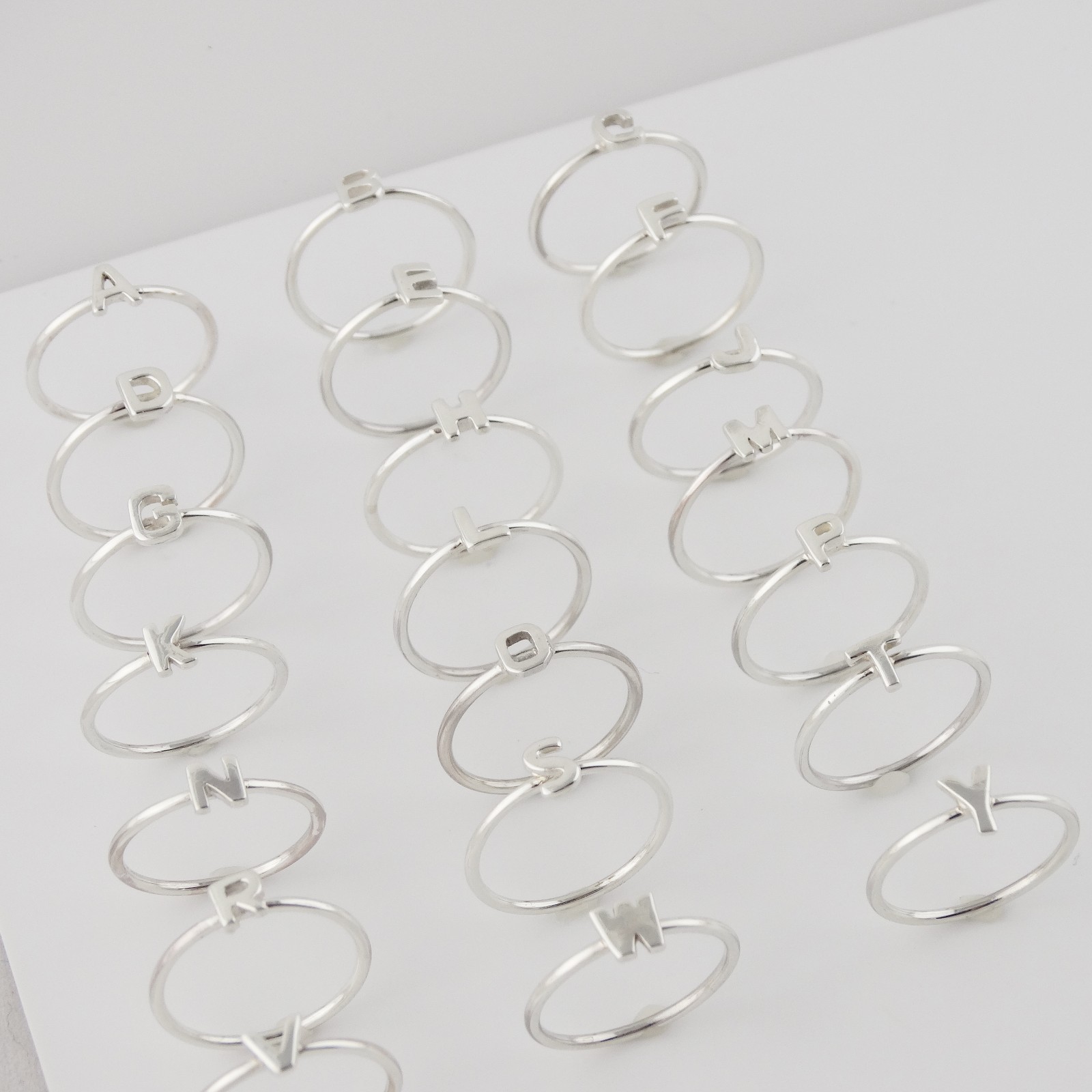 Stacking Letter Initial Ring A-Z - 925 Sterling Silver - Word Alphabet