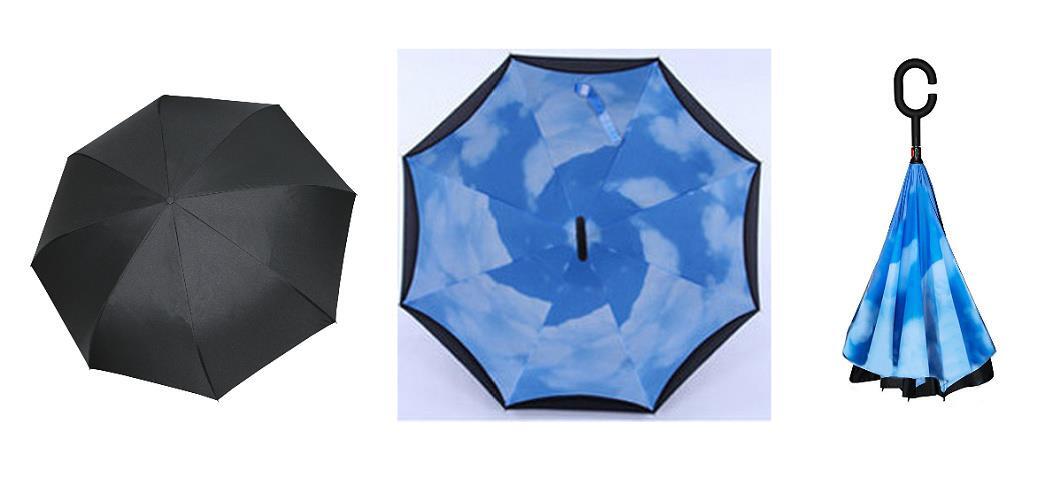 BLUE SKY C HANDLE UMBRELLA Reverse Inside Out Folding Double Layer Nylon Rain UV