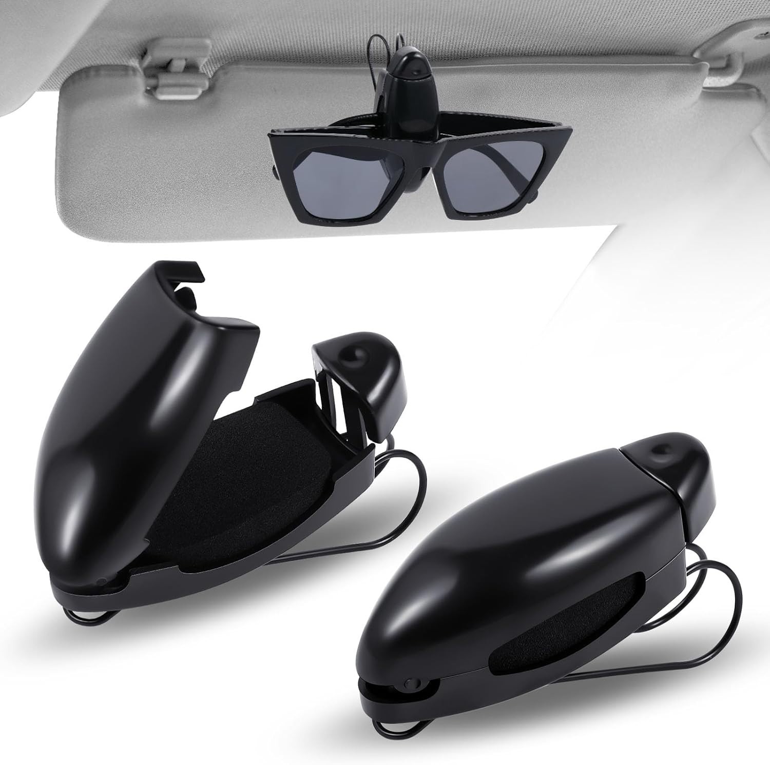 Compact Black Sunglasses Visor Clips - 2 Pieces for Organized Car Interiors