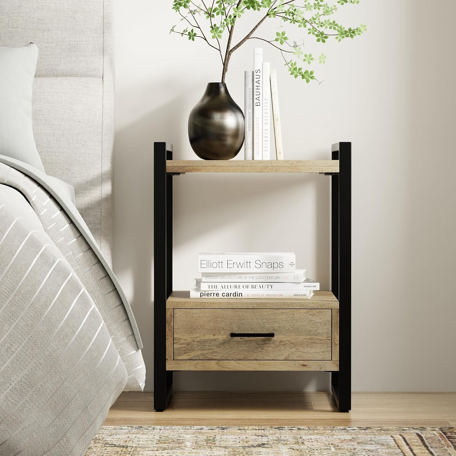 Warm Shaker 24" Wide Solid Wood Bedside Table in White