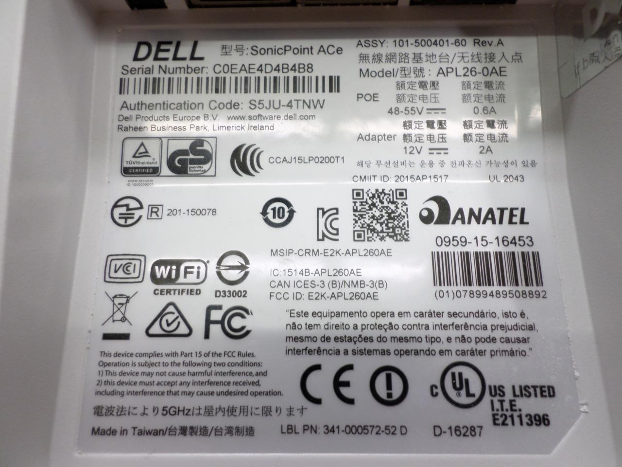 Dell SonicPoint ACe APL26-0AE Dual Band 802.11ac Wireless Access Point (Only)