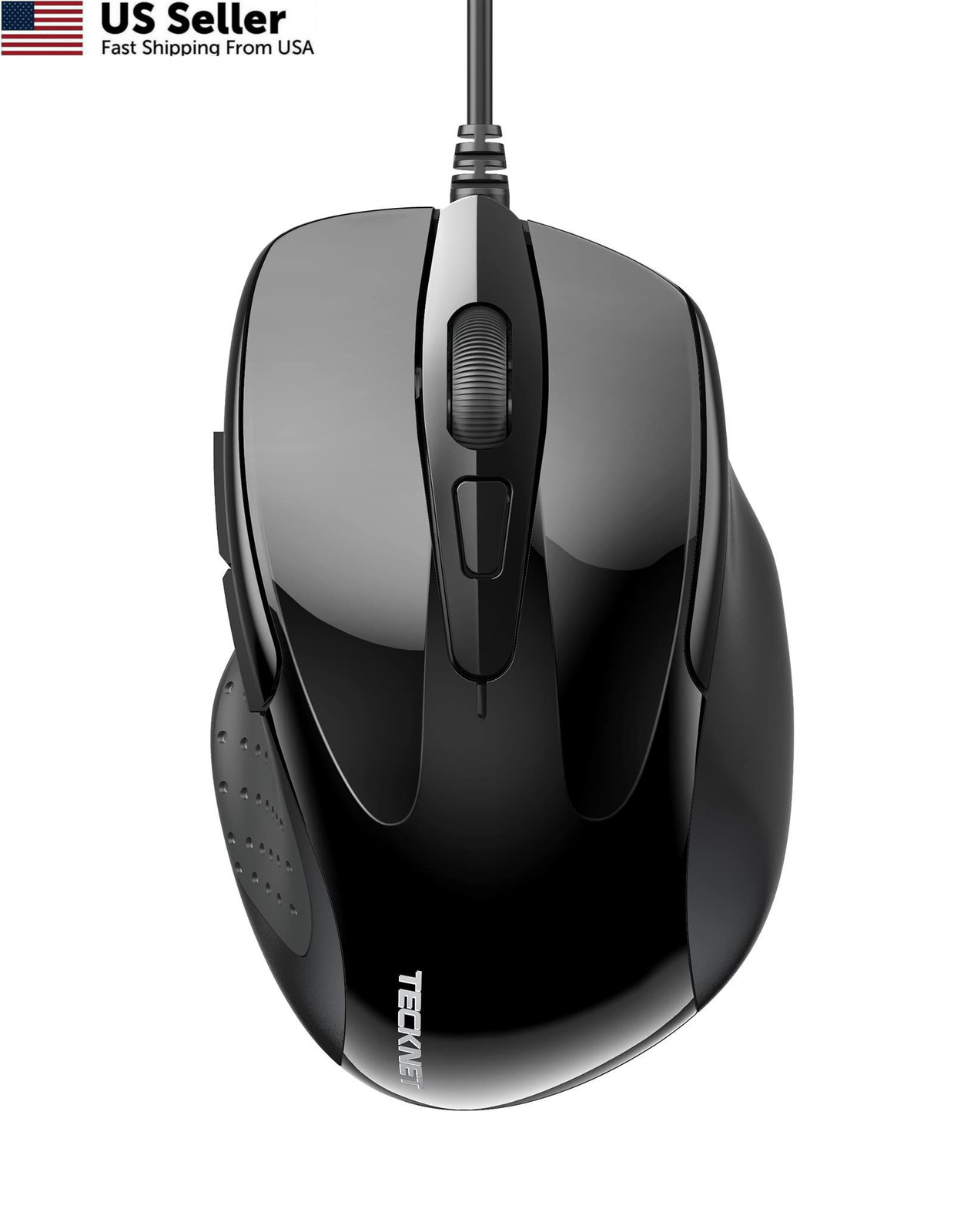 TECKNET USB Wired Mouse, 6-Button Corded Computer Mouse with 4 Black