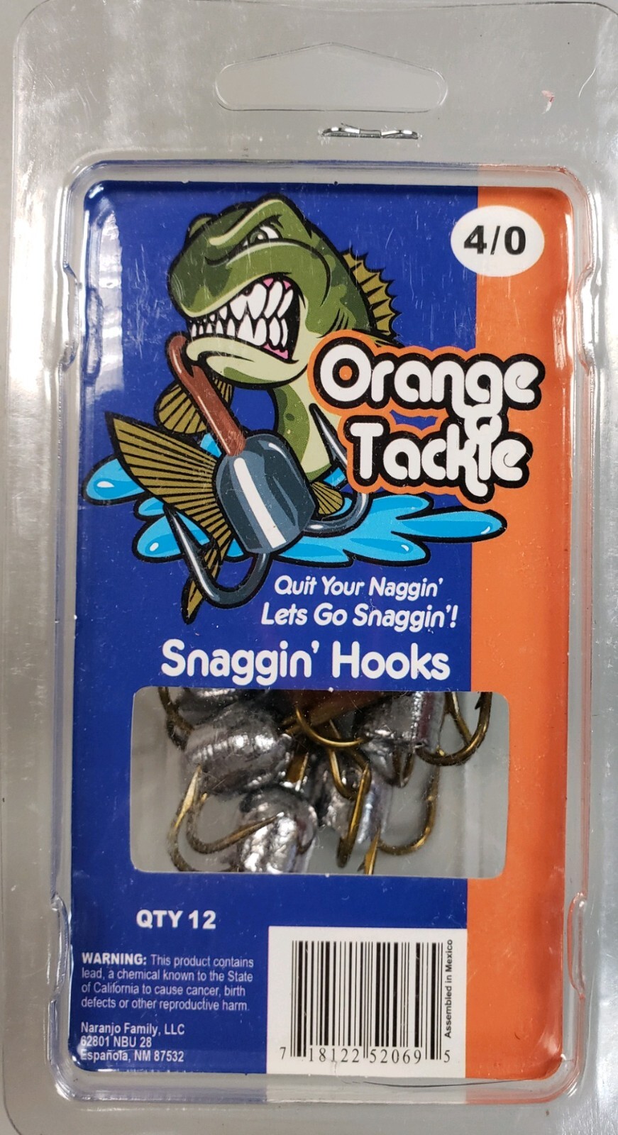 Snagging Hooks Orange Tackle 4/0 12 PACK
