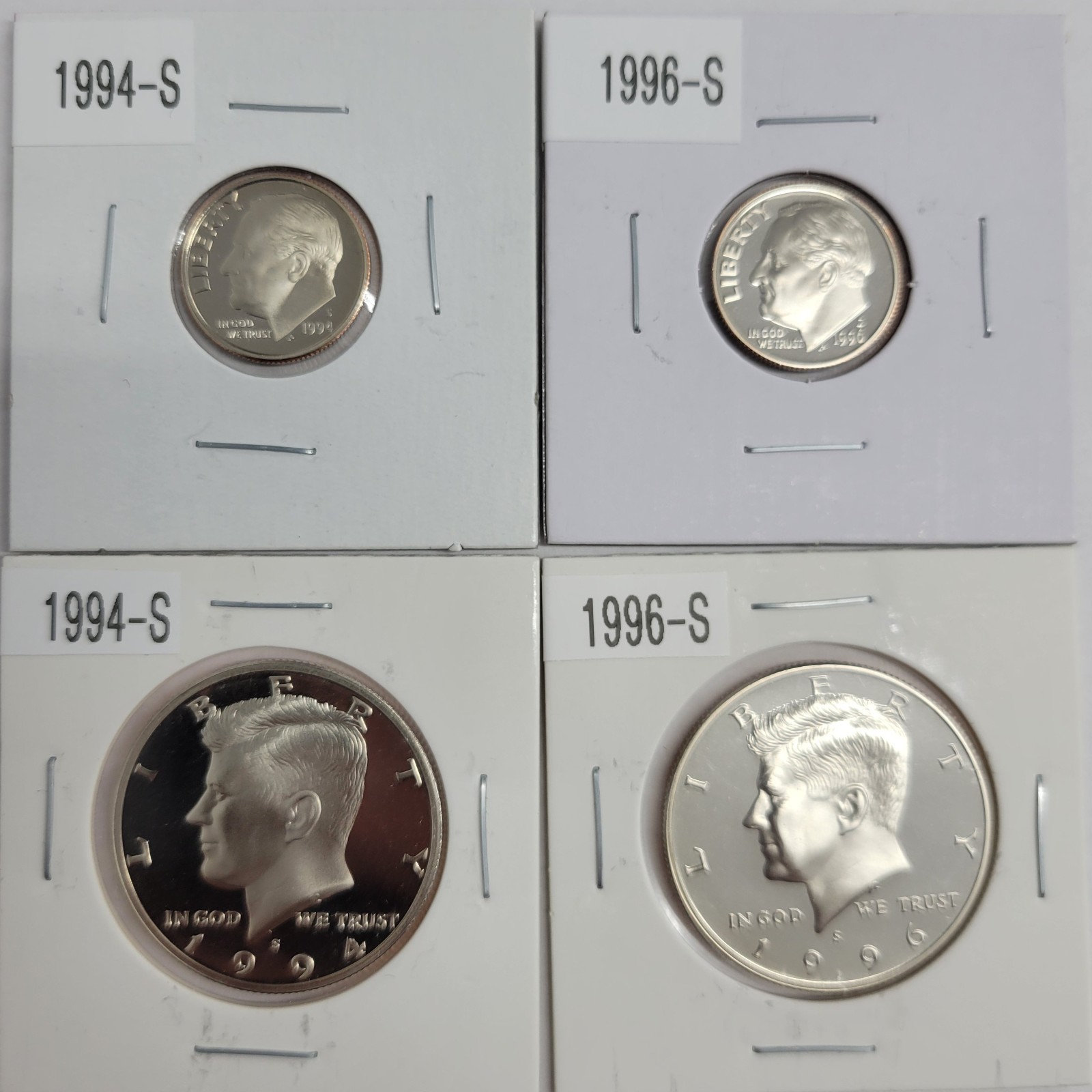 4 US Clad Proof Coins 1994-S & 1996-S Dimes & Halfs / You Buy What You See