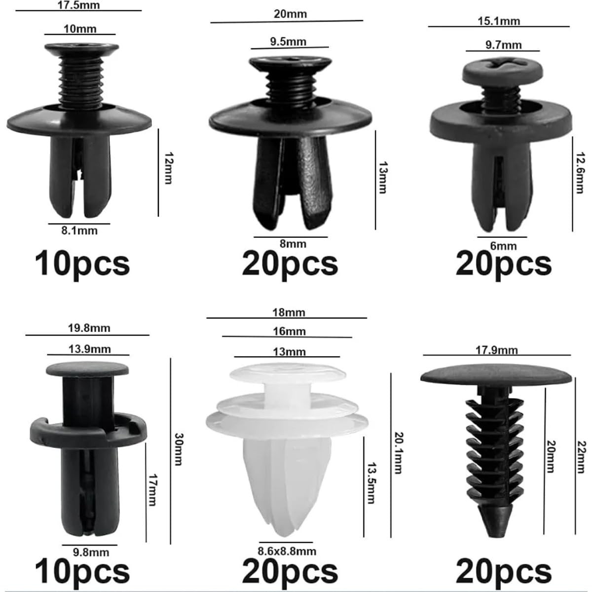 100 Pcs Bumper Clips Car Plastic Rivets Fasteners Push One Size, Black