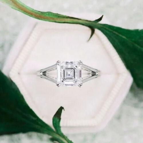 White Diamond Asscher Cut 2.40 Ct Lab-Created Wedding Ring 925 Sterling Silver