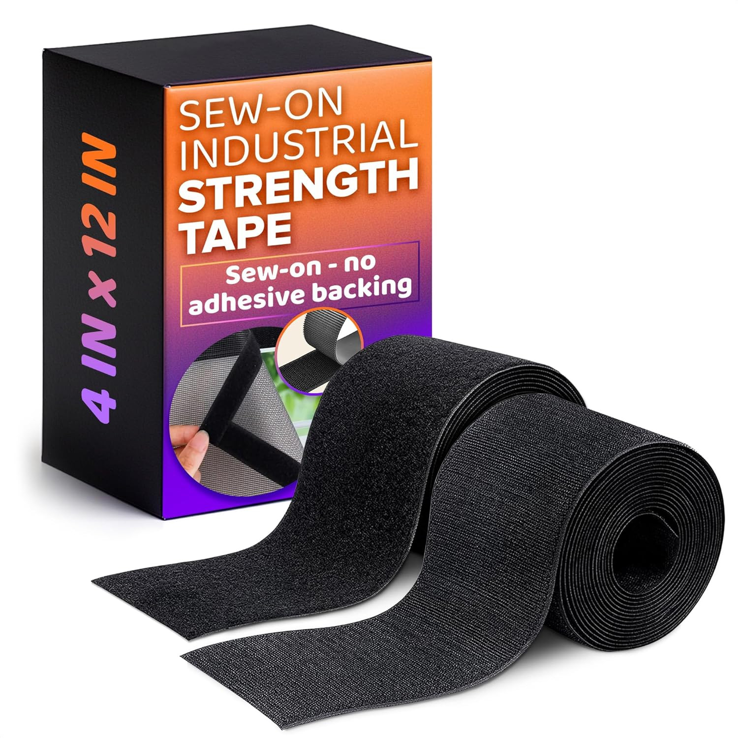 4 Inch Hook and Loop Tape Black (4"X12") – Non Adhesive Strips for Quick & Easy