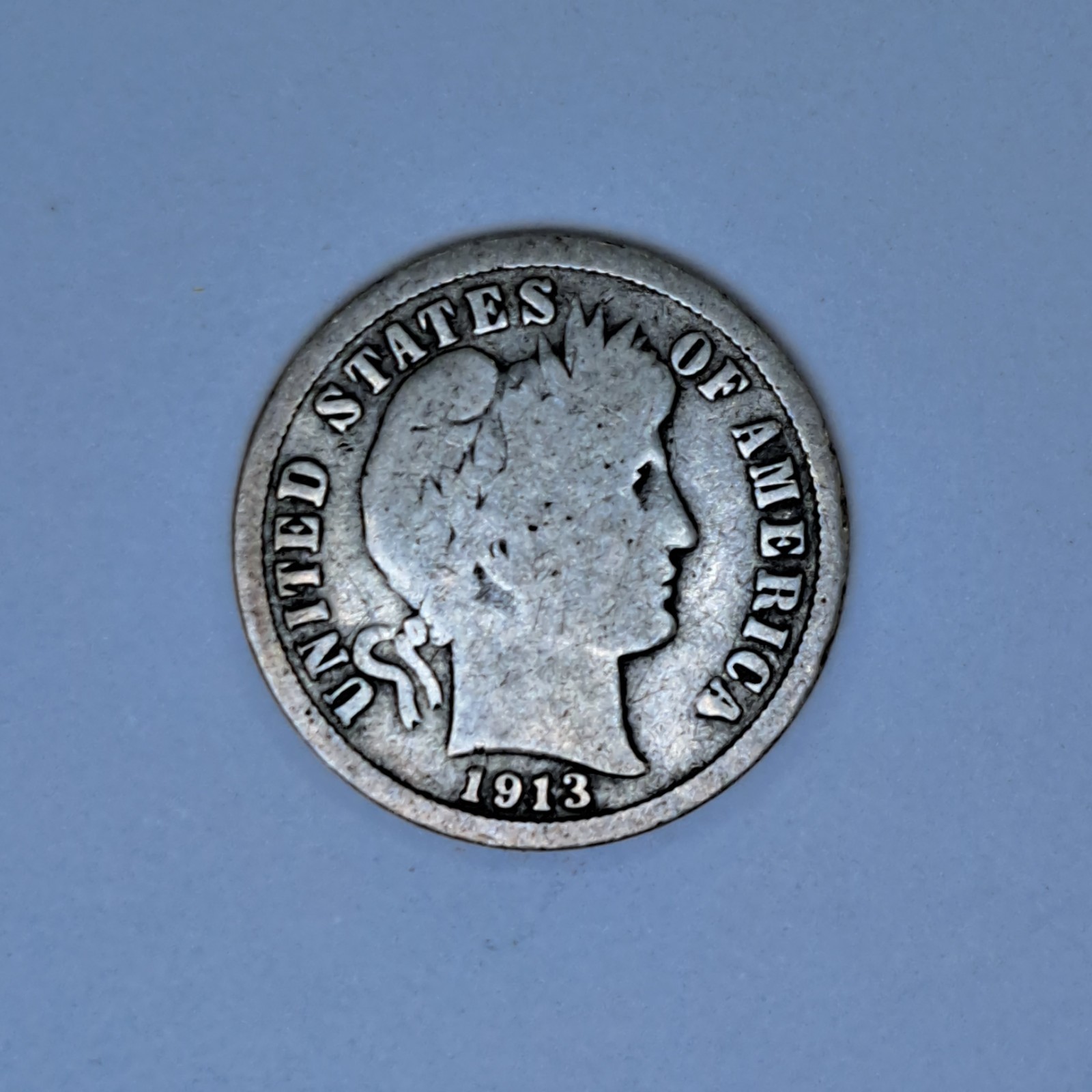 1913 Barber Dime 10C Silver Coin Circulated Free Shipping #SA39
