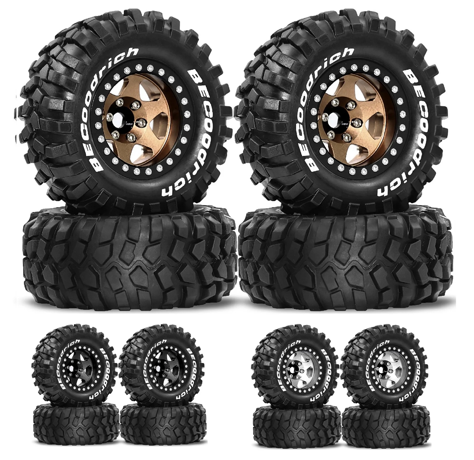 95mm 1.9" Deep Dish Beadlock Wheel Rim Tire Set for 1/10 RC Crawler Car Axial