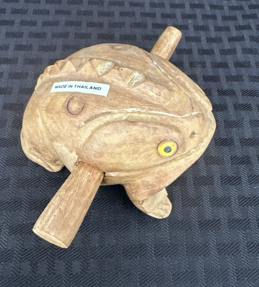 Vtg Frog Handcarved Wooden Percussion Musical Instrument Made in Thailand
