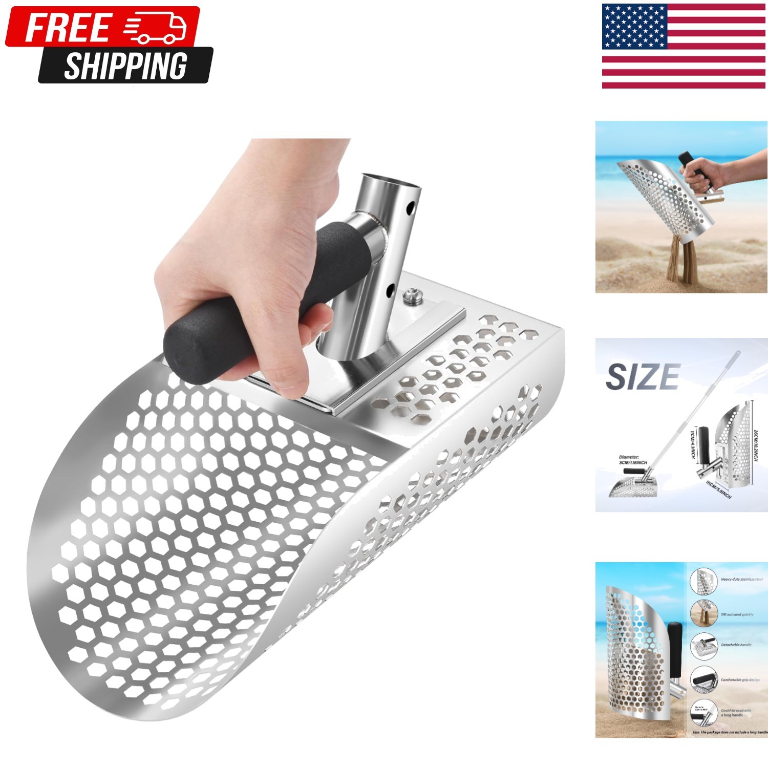 Sand Scoop for Metal Detecting,Heavy Duty Stainless Steel Metal Detecting Sand S