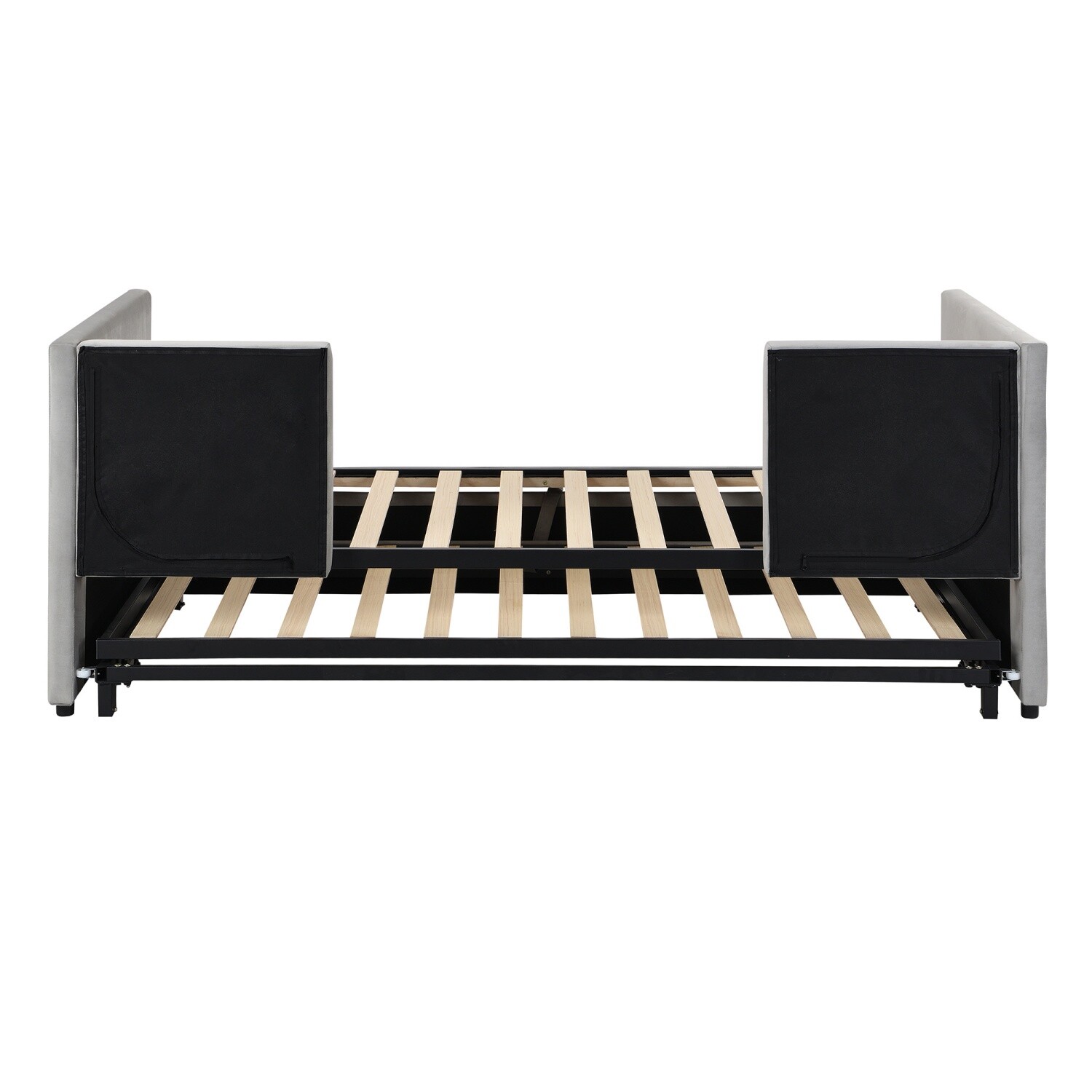 Twin Size Daybed Upholstered Bed Frame Sofa Bed w/ Trundle Gray/Pink/Beige