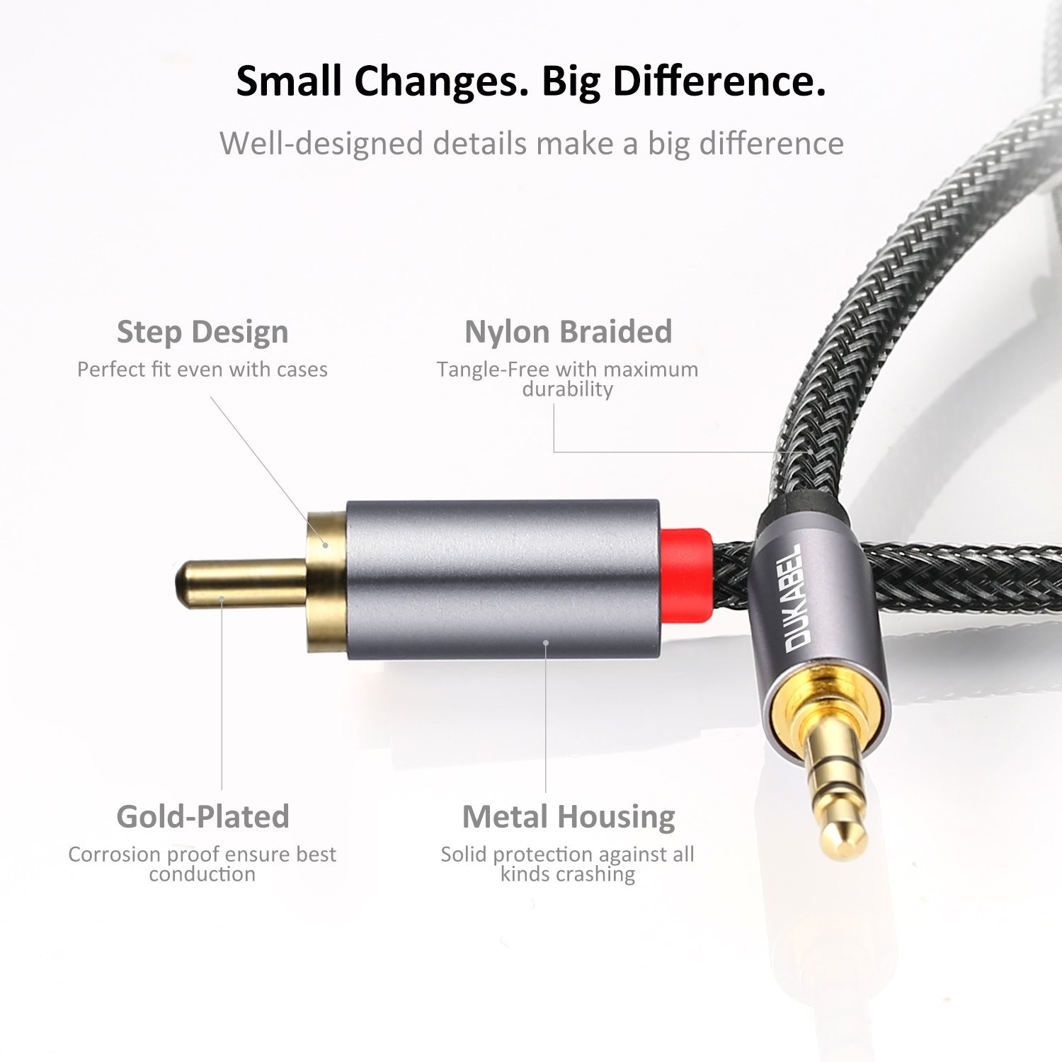 DUKABEL 3.5mm Female to 2 RCA Stereo Adapter, 12inch/30cm, Grey