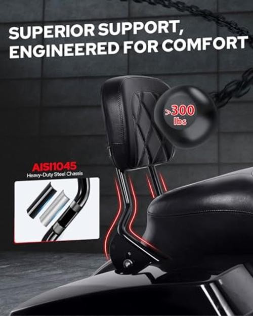 Passenger Sissy Bar Backrest, Quick Release Detachable Rear Backrest Black