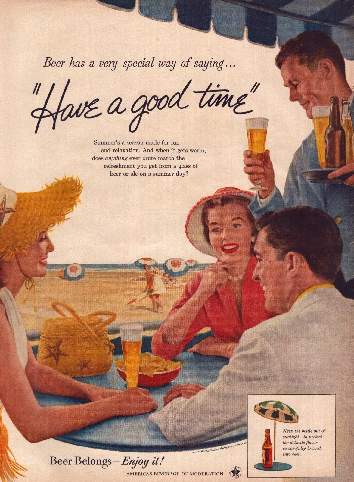 1956 Beer Print Ad Beach Party Americas Drink Of Moderation Have A Good Time